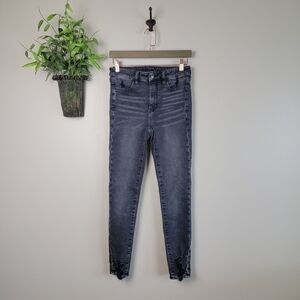 American Eagle Super Hi Rise Jegging Crop Distressed Chewed Skinny Jeans AE 4
